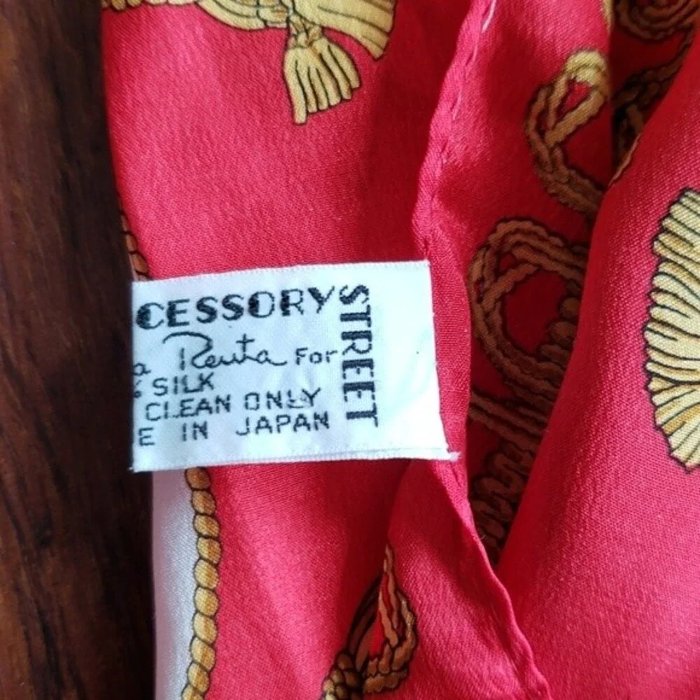 Oscar de la Renta Gold Tassle Red Chic Old Money Delicate Feminine Silk Scarf